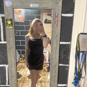 shein black satin dress